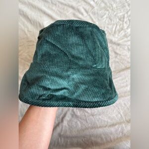 vintage olive green corduroy bucket hat with plaid inside